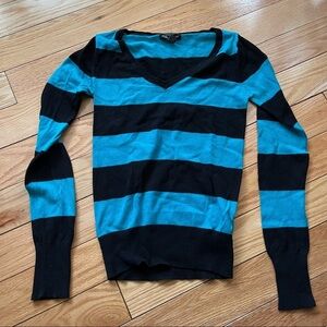 Blue and Black Striped Long Sleeve Top